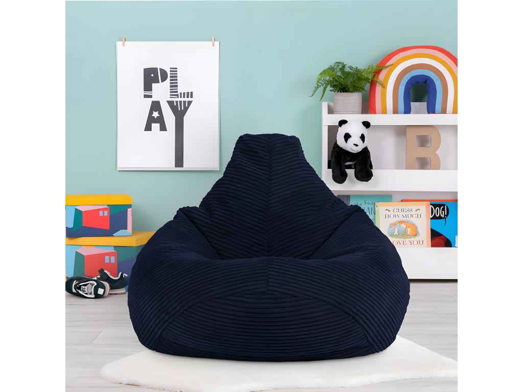 Reclining children's pouf in navy blue corduroy - Meubiana