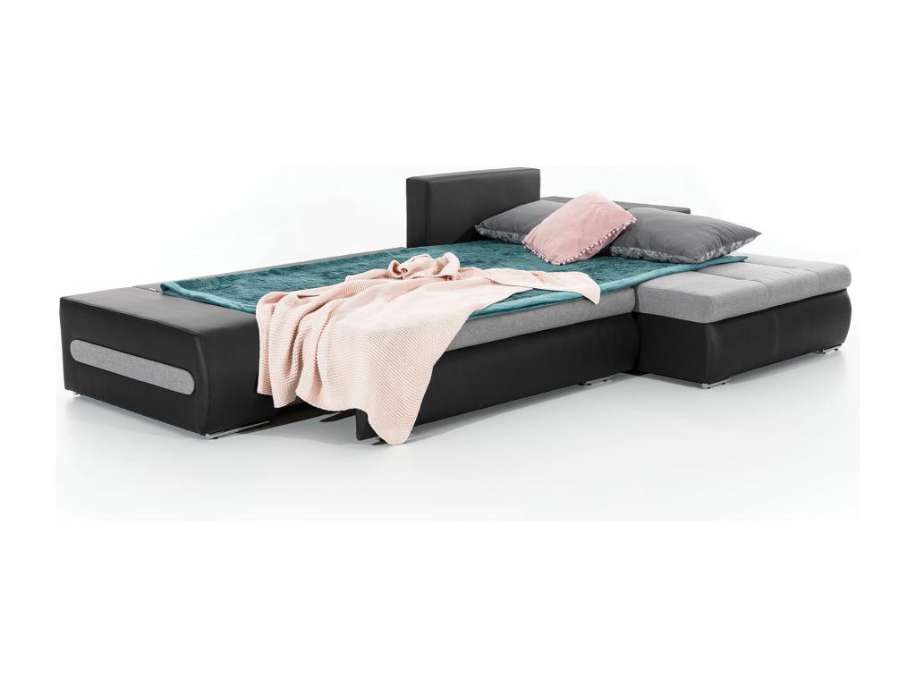 Meubiana 275cm Right-Hand Corner Convertible Sofa in Black Fabric and Faux Leather