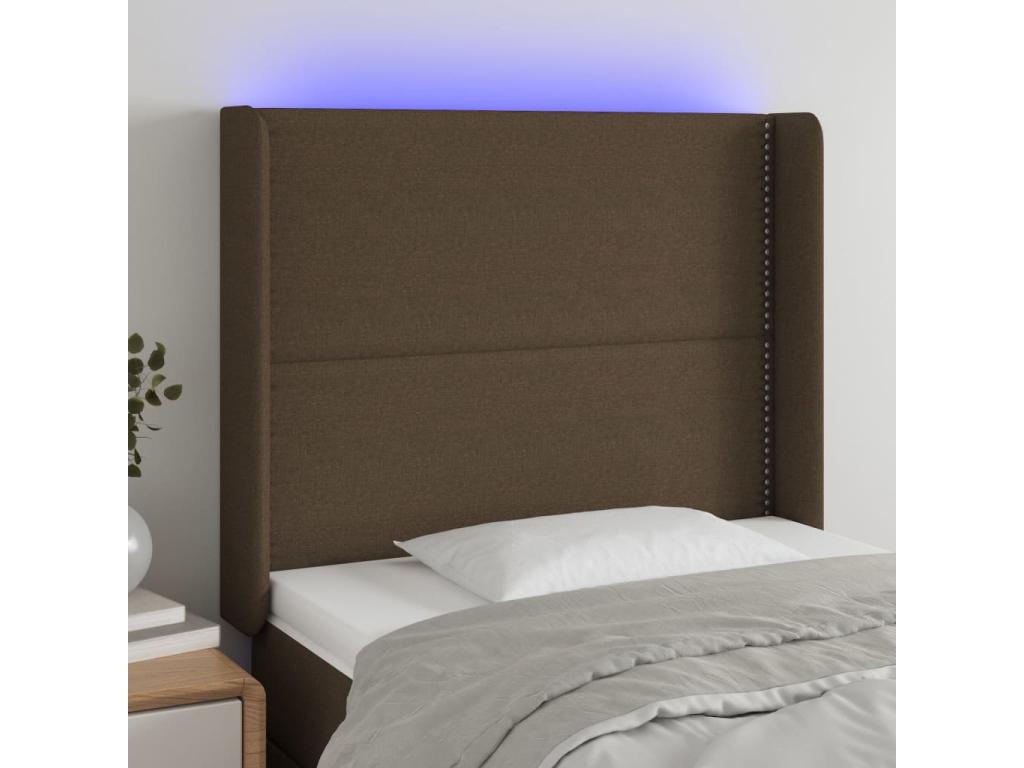 LED Headboard, Dark Brown, 103x16x118/128 cm, Fabric ZGJN18549