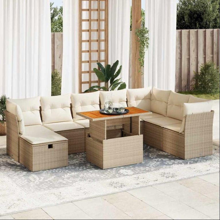 Laviecasa BRMP32272 9-piece beige resin wicker garden furniture set with cushions