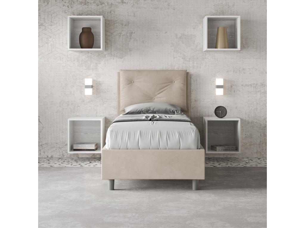 Bed with upholstered slatted base 80x210 in sand microfiber Laviecasa OLTI87547