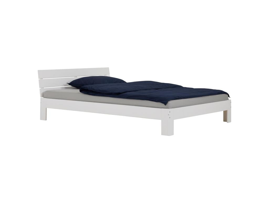 Meubiana double bed for adults with headboard, sleeping area 140x200 cm, 2-seater / 2-person bed in solid white-stained pine