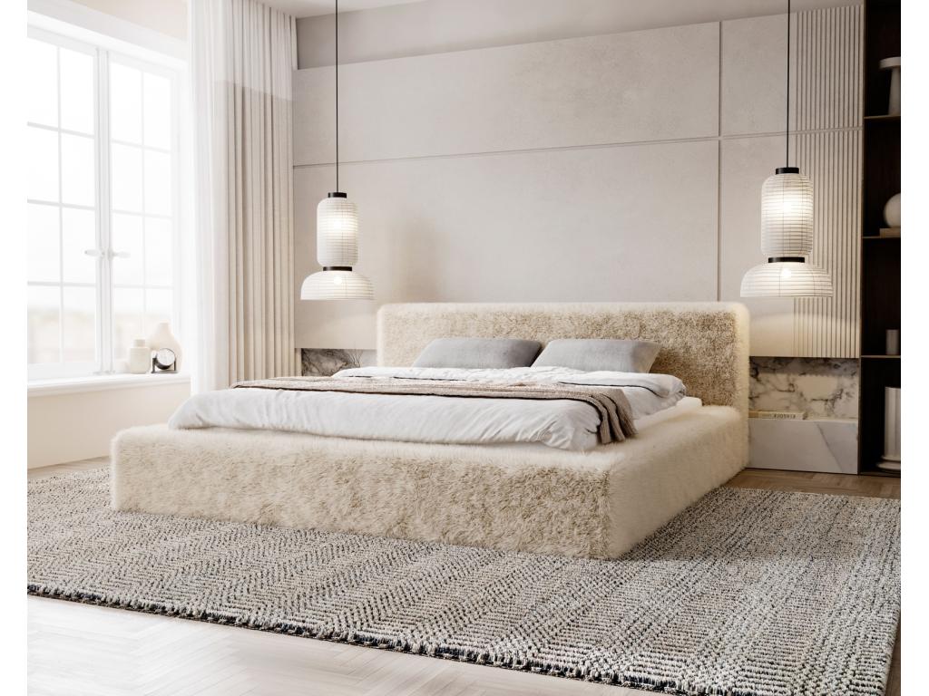 Meubiana Alros Upholstered Bed with Storage - 140x200 cm Bed, Faux Fur Fabric, Adult Bed, Beige, Lapit 29